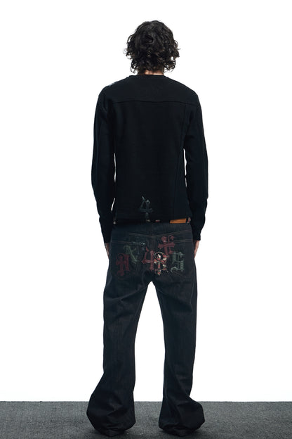 Camouflage Gothic Applique Raw Denim