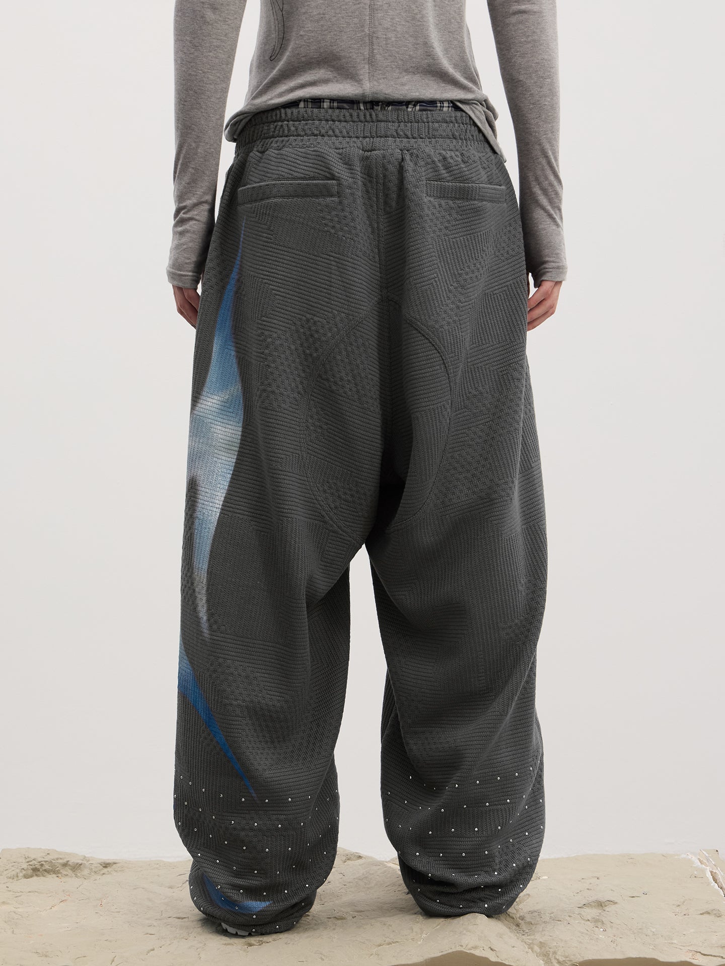 Dreamcore Virgin Mary Rhinestone Double-Waist Waffle Sweatpants