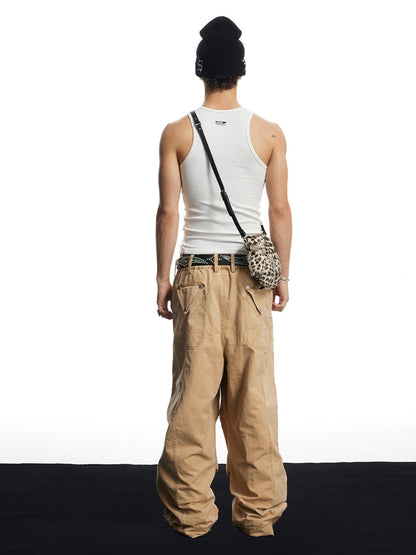 Washed Studded Geo Armor Panel Baggy Cargo Pants