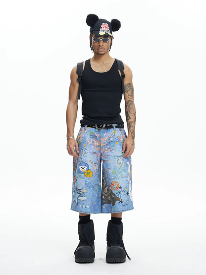 Star Graffiti Patchwork Baggy Pants