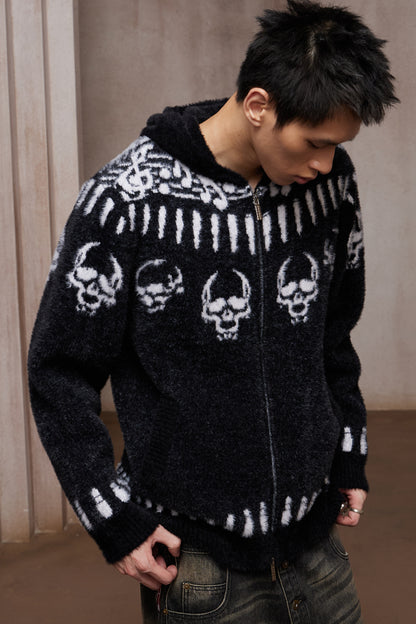 Faux Mink Skull & Bullet Zip-Up Hooded Jacket