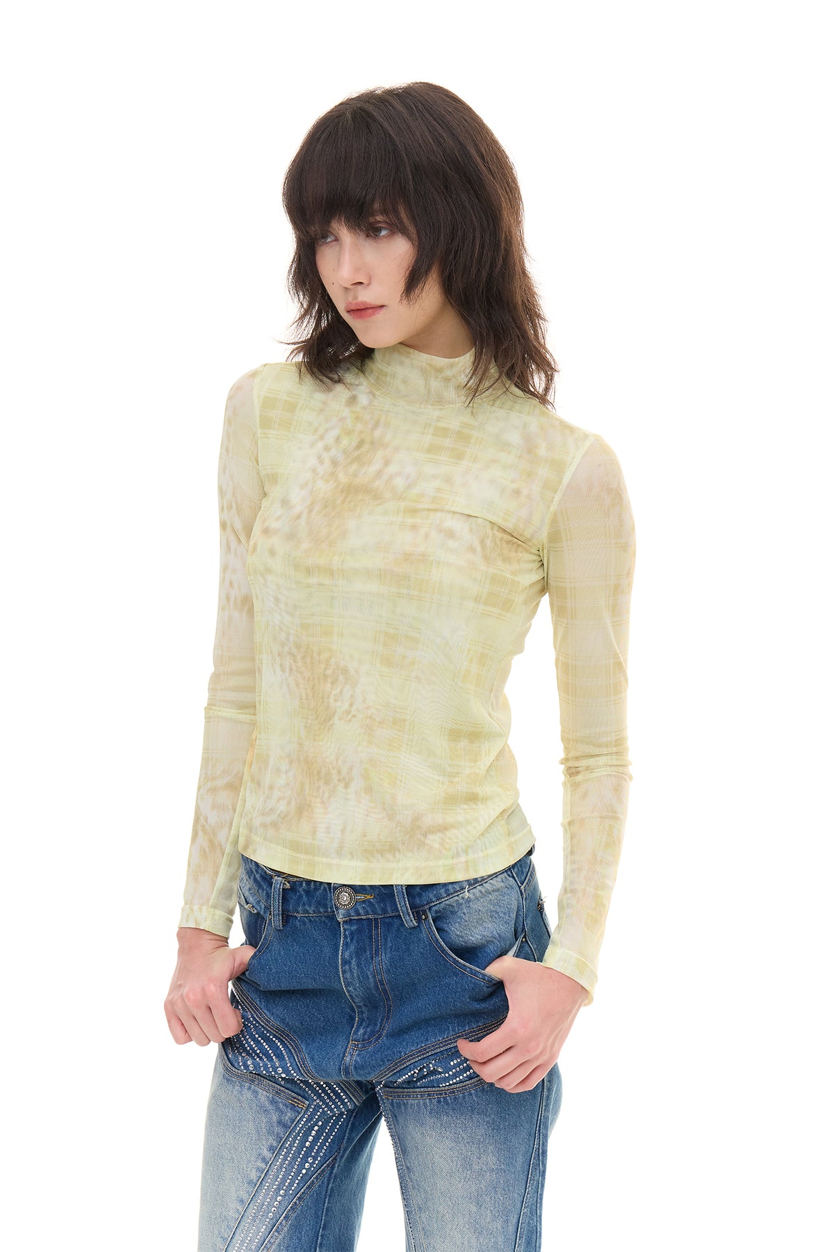 Leopard plaid mesh long sleeved fabric