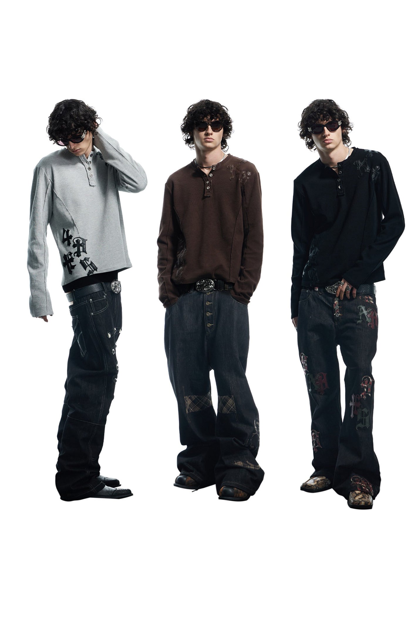 Henley Neck Applique Long Sleeve
