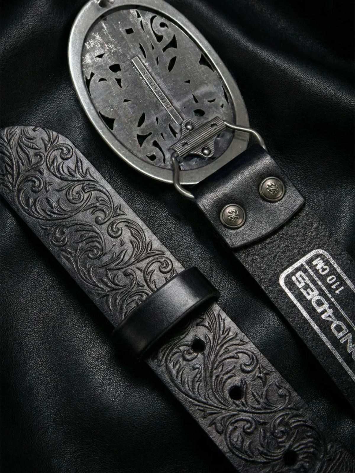 Chrome Acanthus Carved Leather Belt
