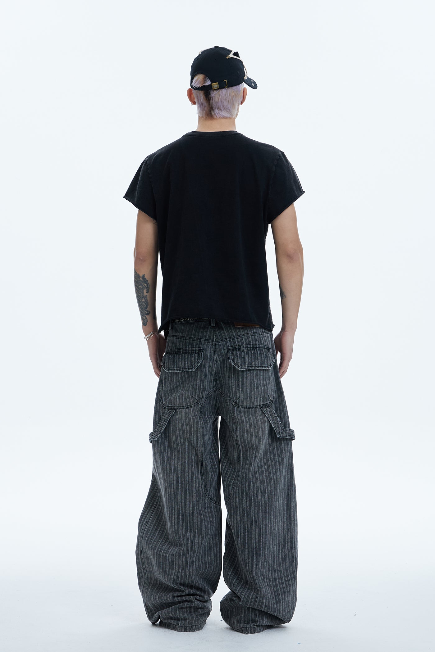 Striped Patchwork Distressed Carpenter Pants