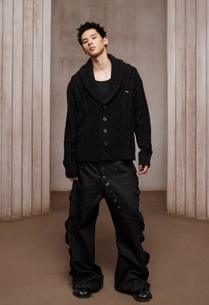 Asymmetric Button Fly Side-Ruched Raw Denim