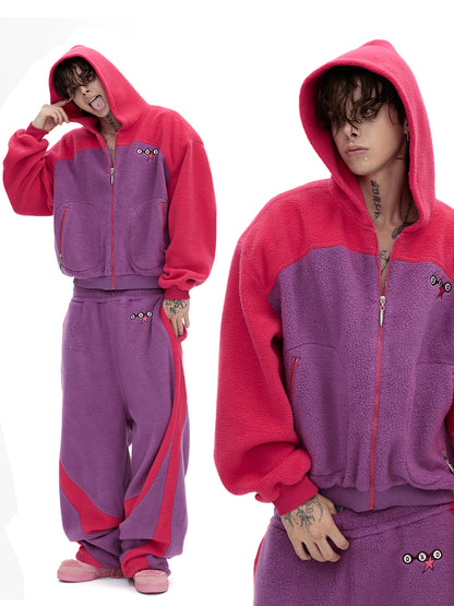 Colorblock Fleece Zip-Up Hoodie & Wide-Leg Sweatpants