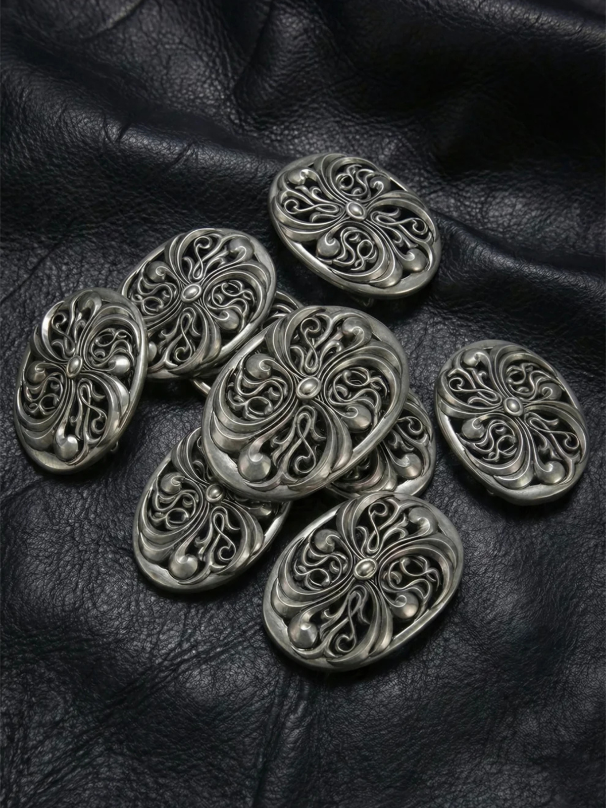 Chrome Acanthus Carved Leather Belt