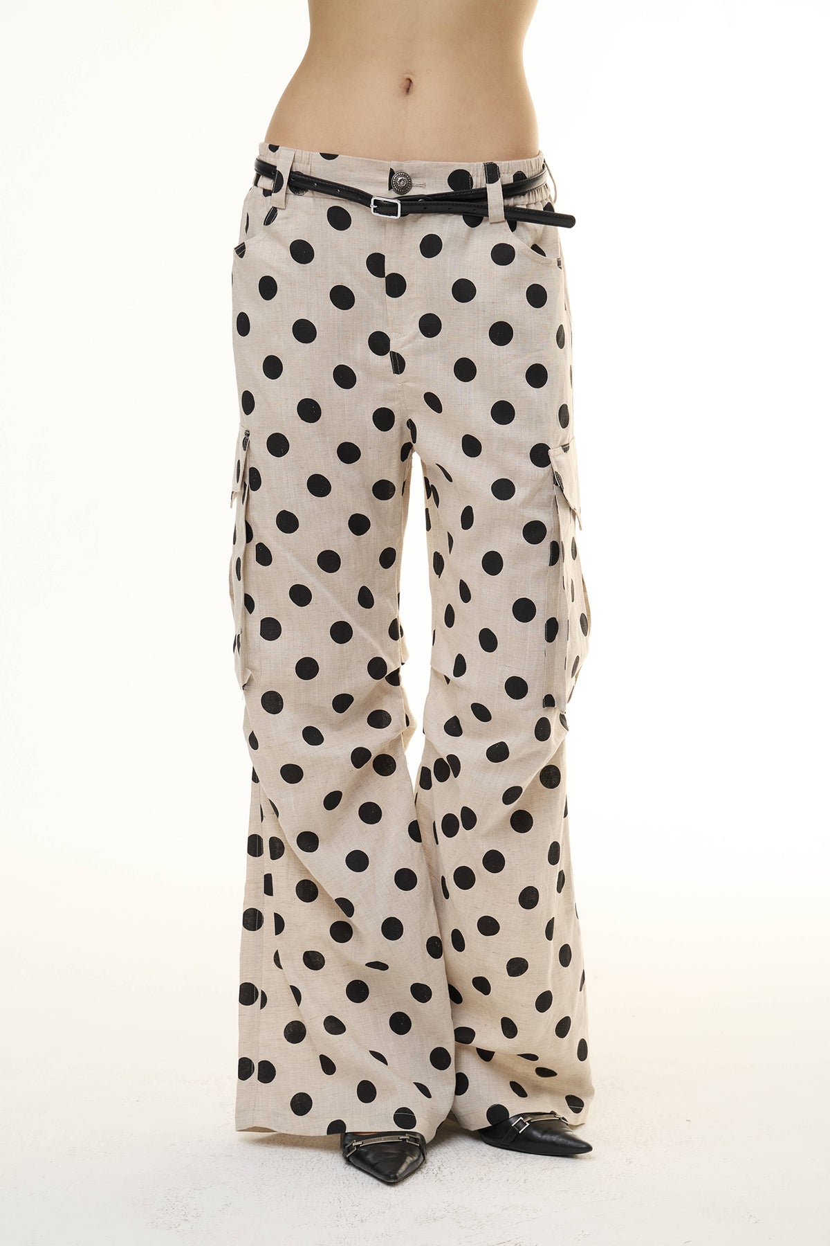 Tencel linen polka dot work pants