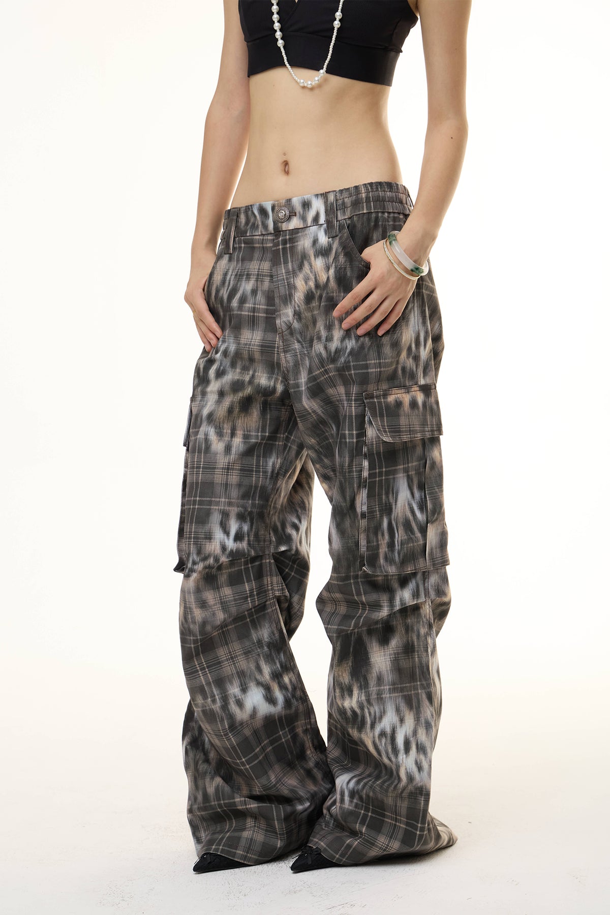 Leopard plaid work pants