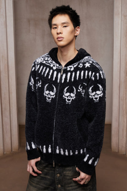 Faux Mink Skull & Bullet Zip-Up Hooded Jacket