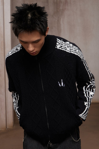 Riff Aran Cable Knit High-Neck Zip-Up Jacket