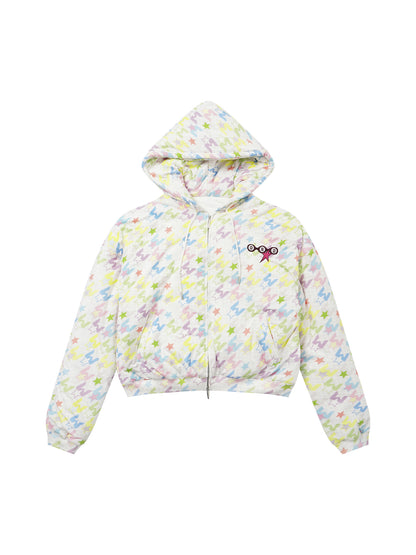Pastel Houndstooth Hooded Padded Jacket