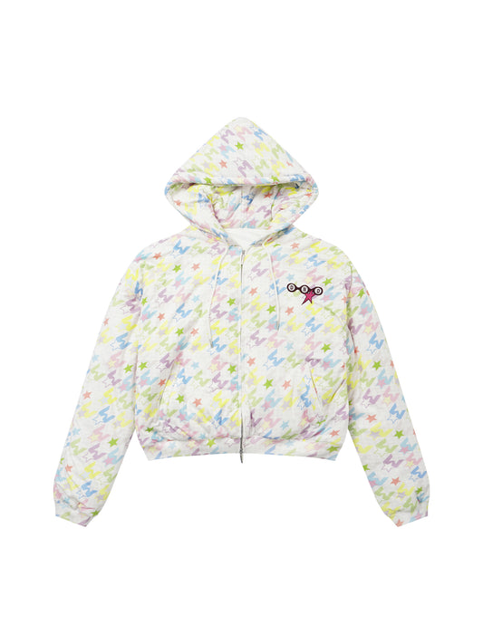 Pastel Houndstooth Hooded Padded Jacket
