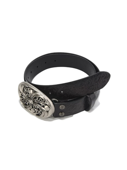 Chrome Acanthus Carved Leather Belt
