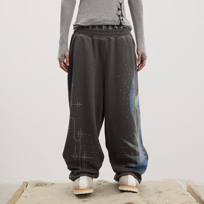 Dreamcore Virgin Mary Rhinestone Double-Waist Waffle Sweatpants