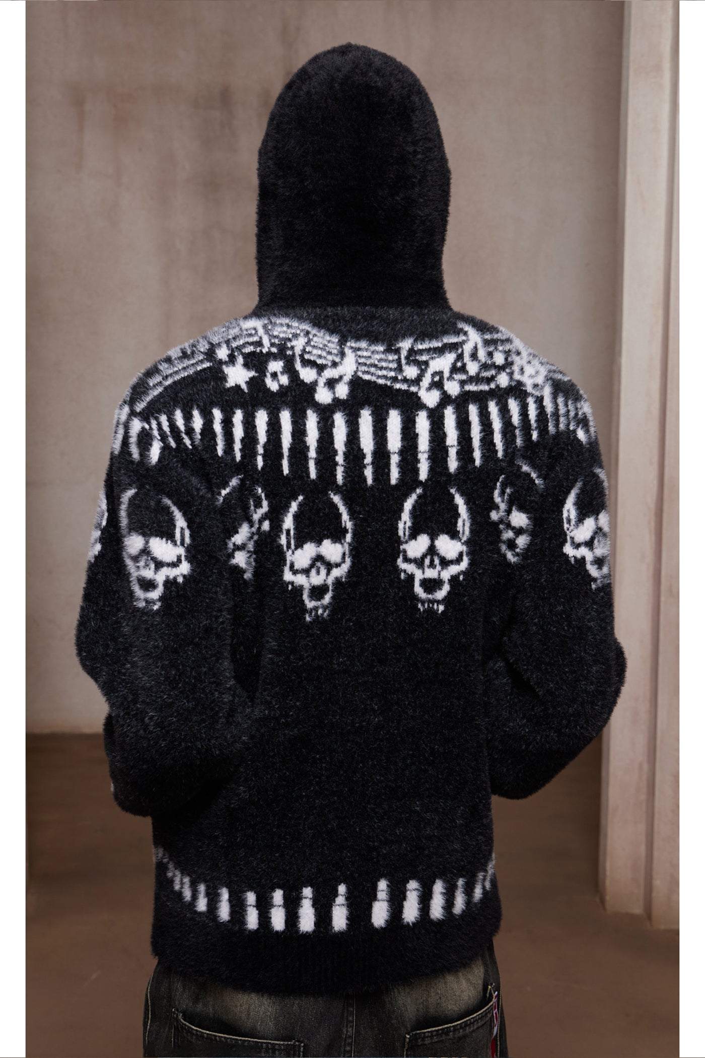 Faux Mink Skull & Bullet Zip-Up Hooded Jacket