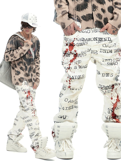 Graffiti Print Paint-Splatter Flared Jeans