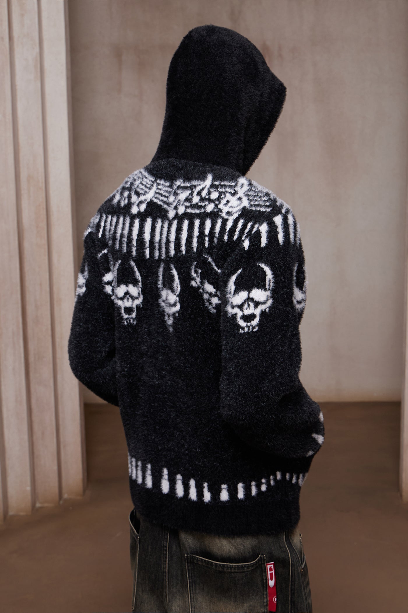Faux Mink Skull & Bullet Zip-Up Hooded Jacket