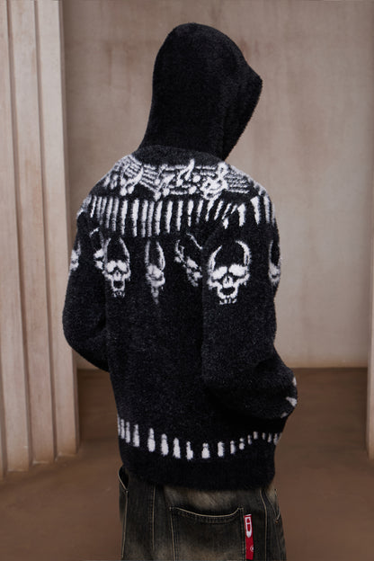 Faux Mink Skull & Bullet Zip-Up Hooded Jacket