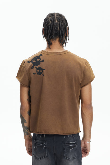 Multi Skulls Distressed Rolled Sleeve Tee