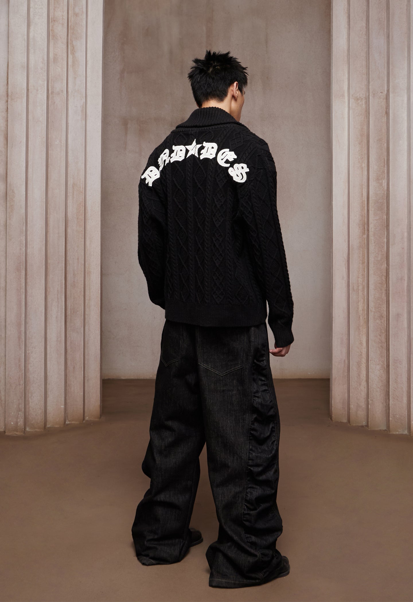 Asymmetric Button Fly Side-Ruched Raw Denim