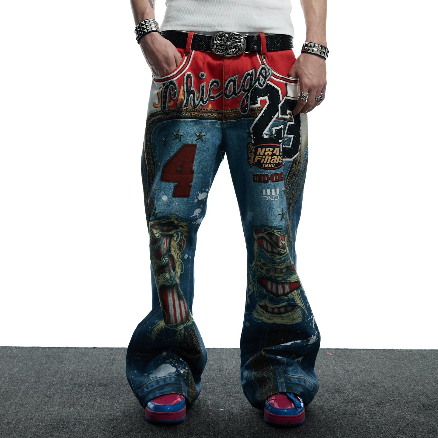 Bull Leopard Print Ripped Pants