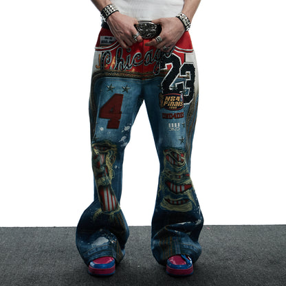Bull Leopard Print Ripped Pants