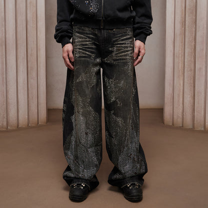 28K Crystal-Studded Dual-Wash A-Line Denim(mud)