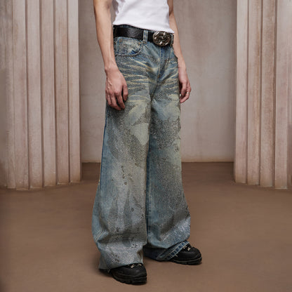 28K Crystal-Studded Dual-Wash A-Line Denim(mud)