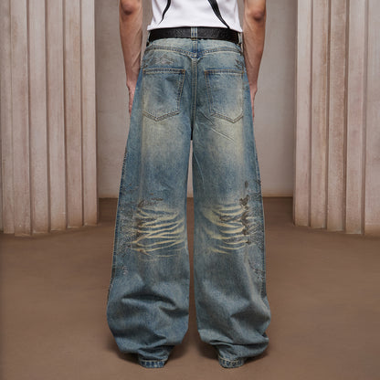28K Crystal-Studded Dual-Wash A-Line Denim(mud)