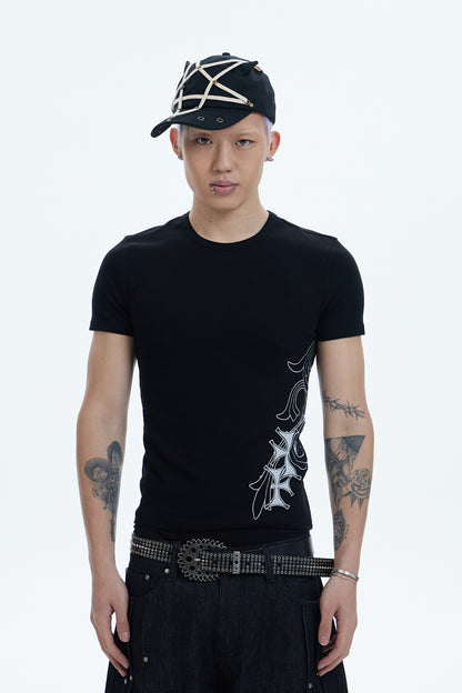 Cross Side Graphic Slim Fit Top