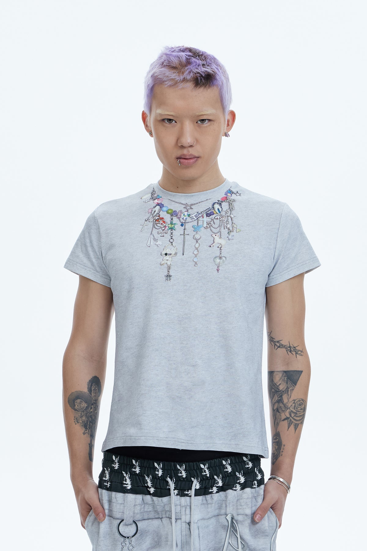 Y2K Layered-Chain Silm Fit T-shirt