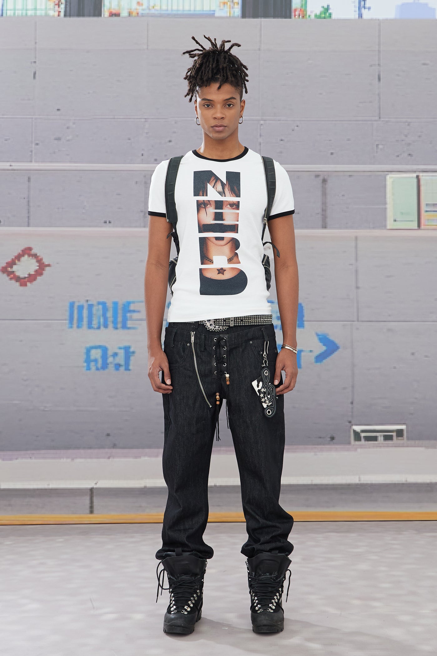 NERD Gothic Portrait Slim Fit Ribbed Trim T-Shirt