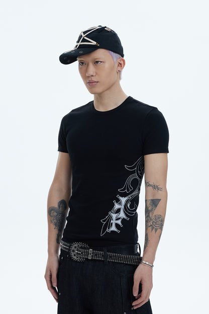 Cross Side Graphic Slim Fit Top