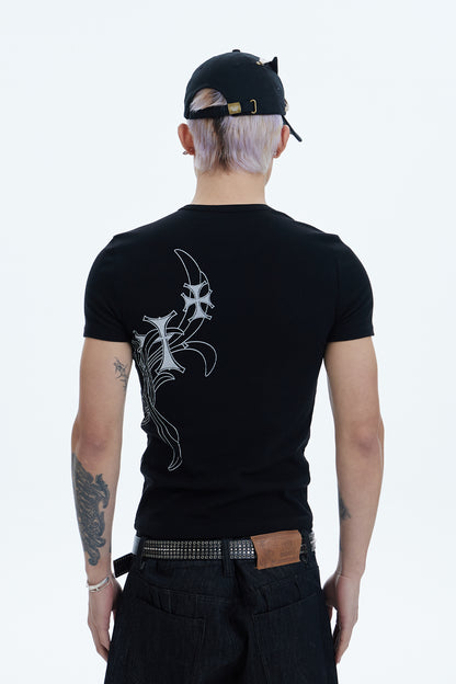 Cross Side Graphic Slim Fit Top
