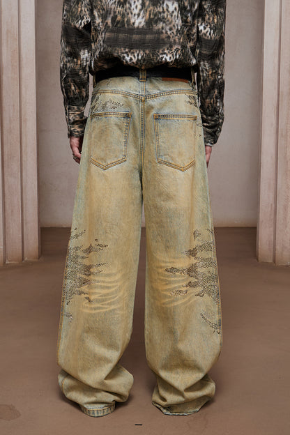 28K Crystal-Studded Dual-Wash A-Line Denim(mud)