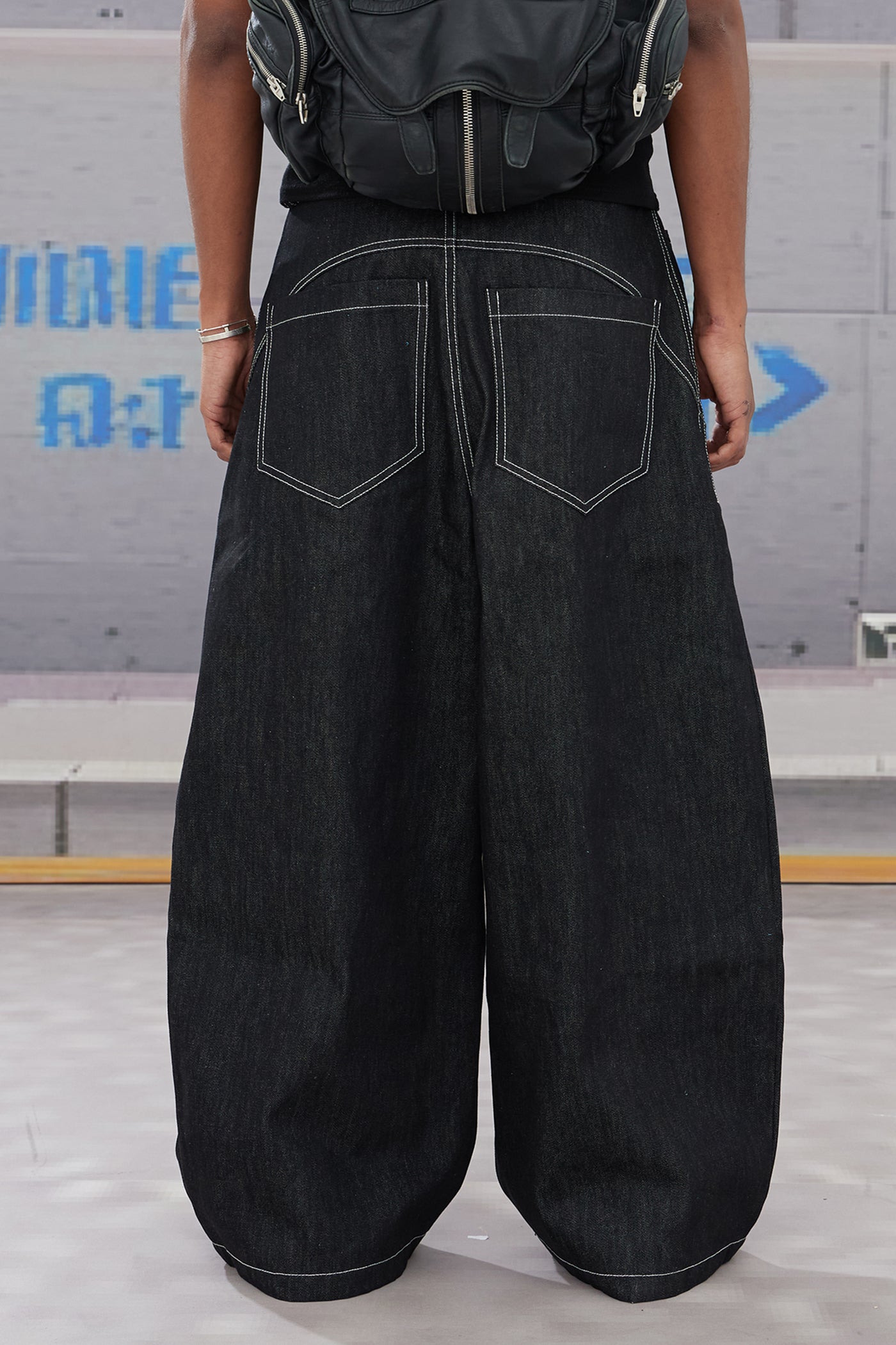 Firefighter Buckle A-Line Baggy Raw Denim Jeans