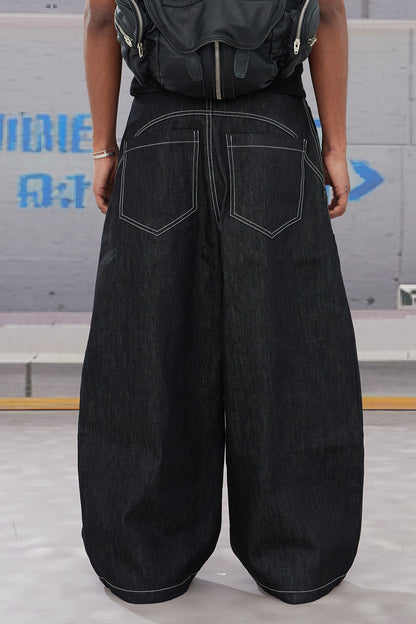 Firefighter Buckle A-Line Baggy Raw Denim Jeans