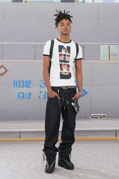 NERD Gothic Portrait Slim Fit Ribbed Trim T-Shirt