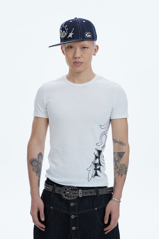 Cross Side Graphic Slim Fit Top