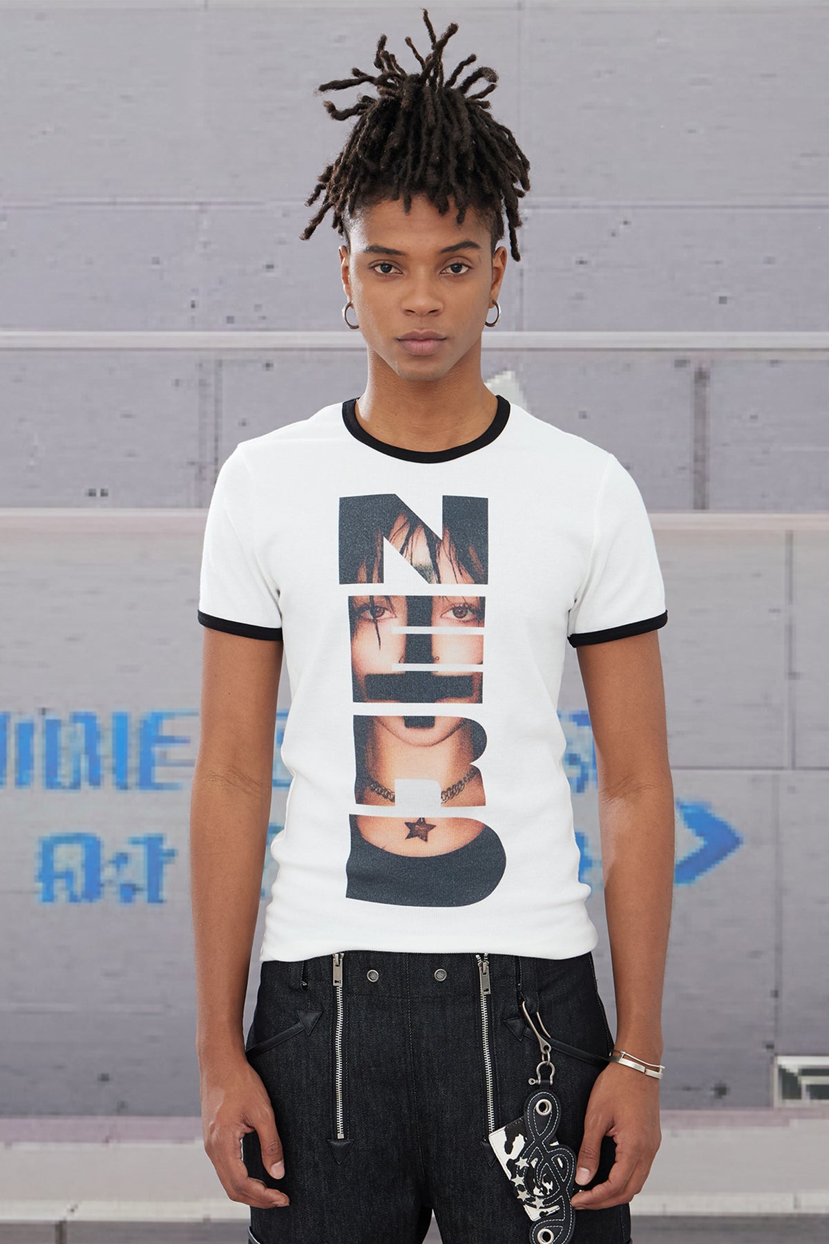 NERD Gothic Portrait Slim Fit Ribbed Trim T-Shirt