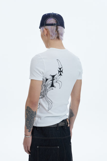 Cross Side Graphic Slim Fit Top