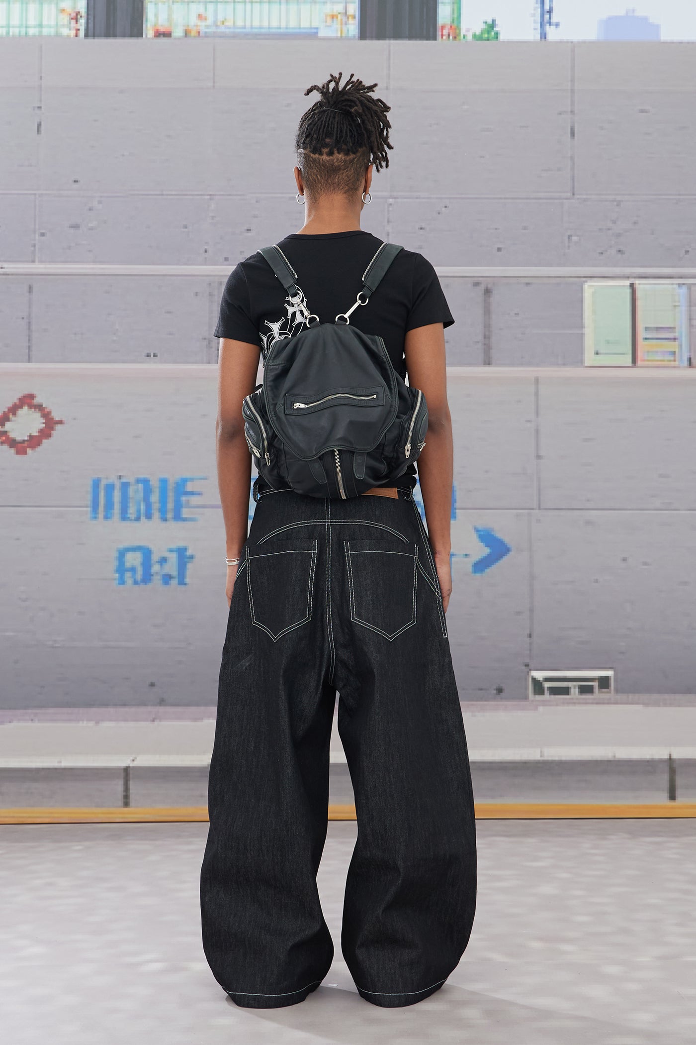 Firefighter Buckle A-Line Baggy Raw Denim Jeans