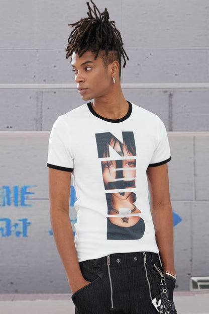 NERD Gothic Portrait Slim Fit Ribbed Trim T-Shirt