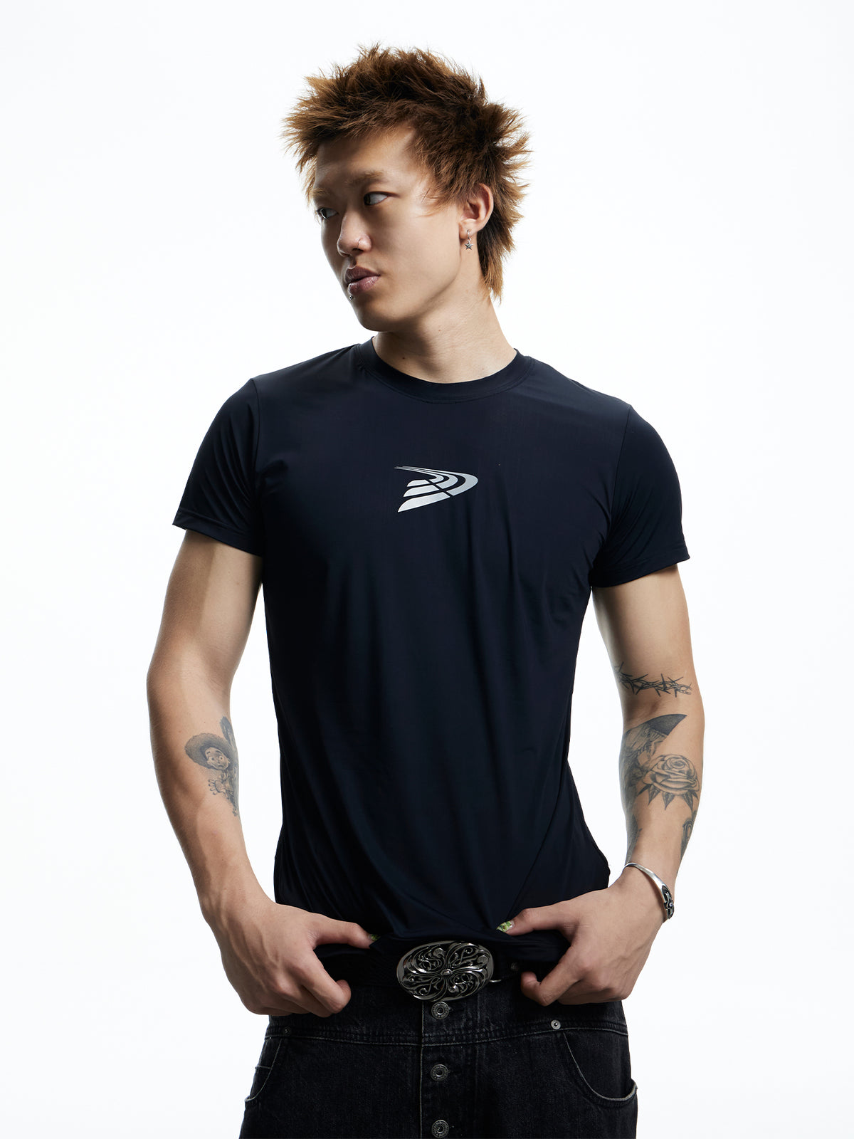 Reflective Print Slim Sports T-shirt