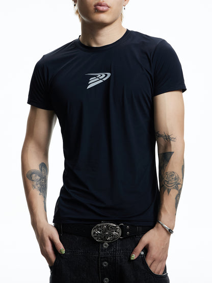Reflective Print Slim Sports T-shirt