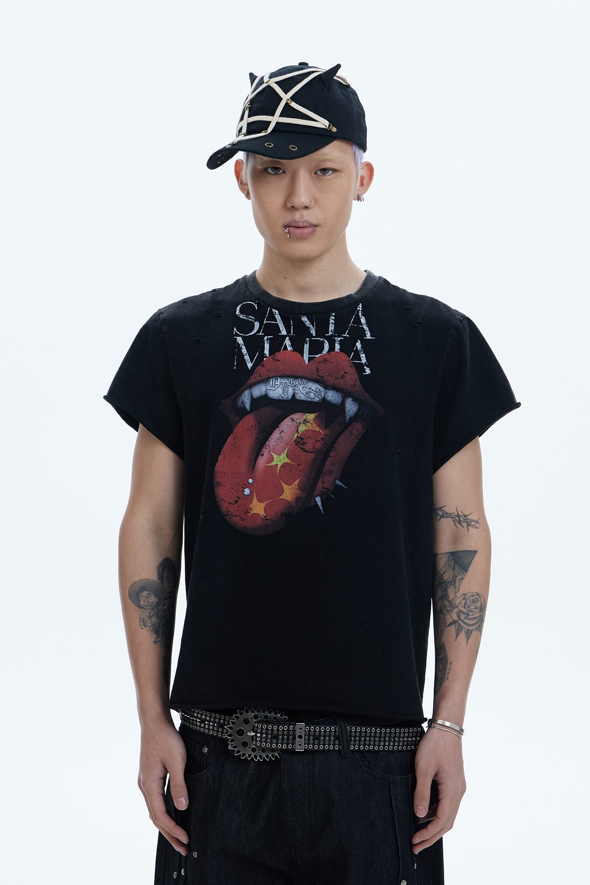 Punk Grailz Rolling Tongue Graphic Distressed Cut-Off Tee