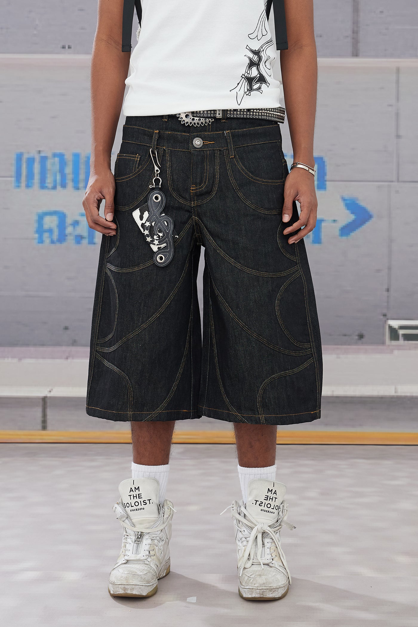 Deconstructed Bat-Shaped Raw Denim Jeans