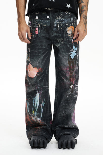 Multi-Pendant Cyber Toxin Three Waistband Printed Pants